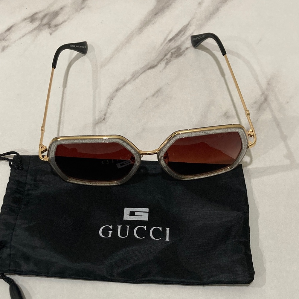 Gucci Gold Metal Frame Sunglasses with Brown Gradient Lenses
